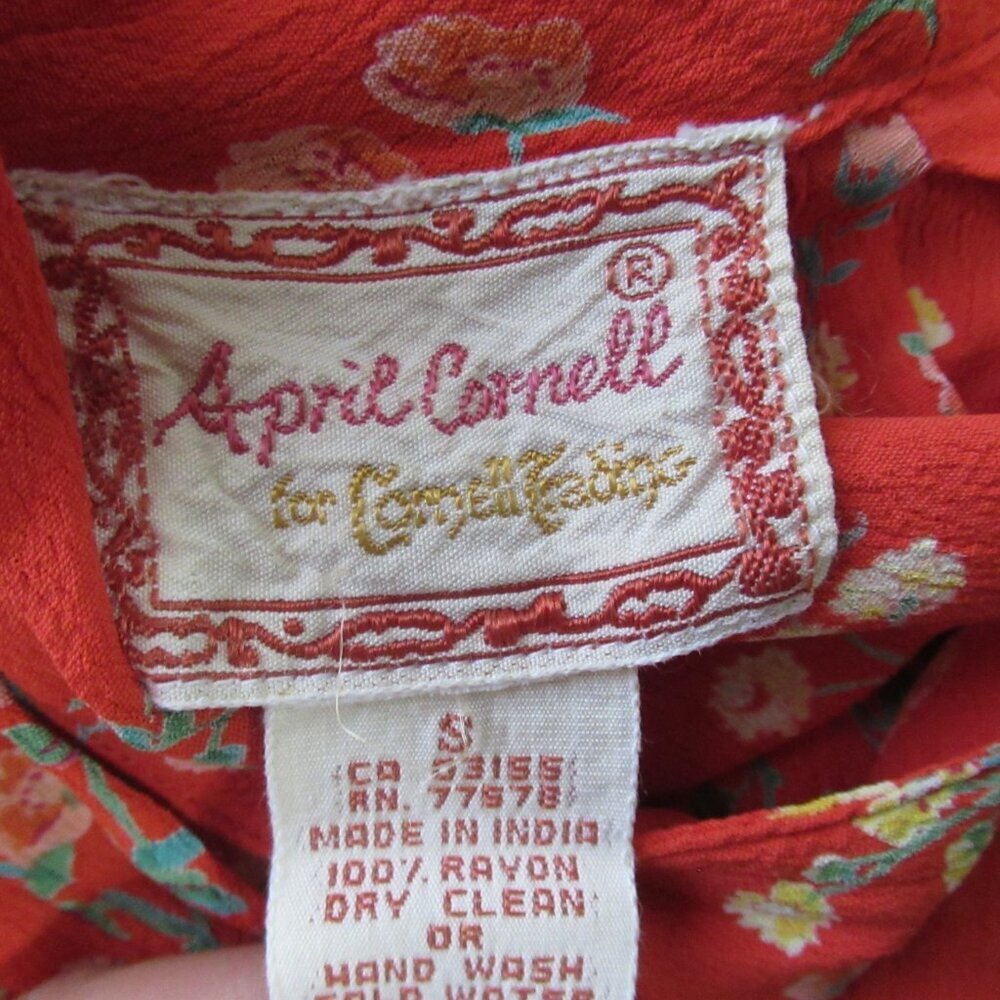 April Cornell Dress S Small Orange Floral Maxi Prairie Cottagecore - Picture 7 of 8